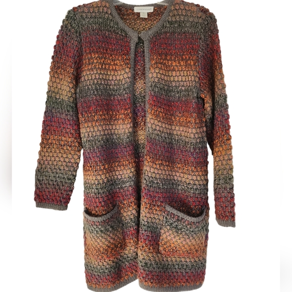 Christopher & Banks Sweaters - Christopher & Banks  Orange Gray Chunky Knit Long Open Front Cardigan SZ Med
